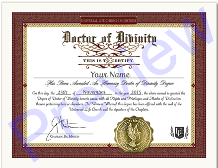 Doctor of Divinity diploma